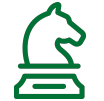 A green icon of a chess knight - business strategy